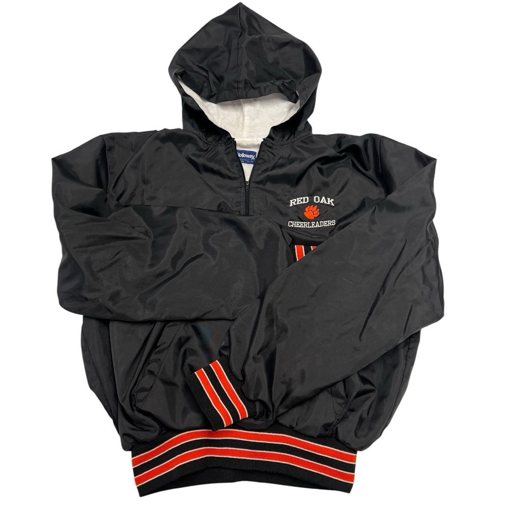 Vintage Holloway 90's Black L Quarter Zip Windbreaker Hoodie Red Oak Cheerleader